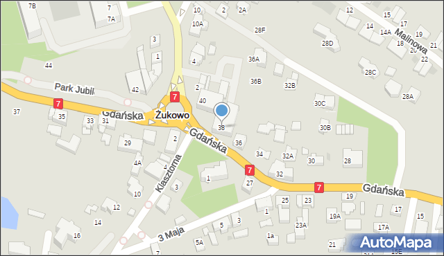 Żukowo, Gdańska, 38, mapa Żukowo