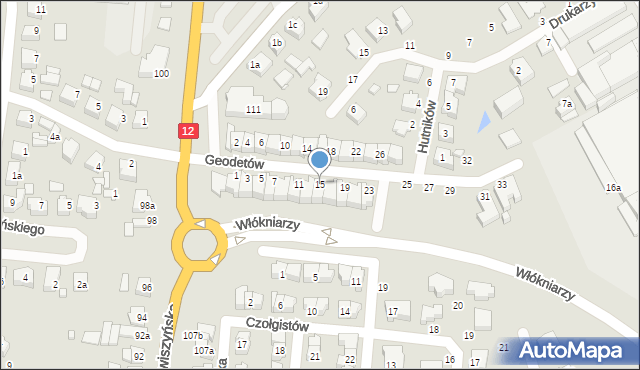 Kalisz, Geodetów, 15, mapa Kalisza