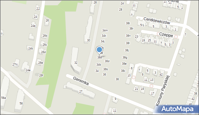 Kraków, Geremka Bronisława, prof., 34d, mapa Krakowa