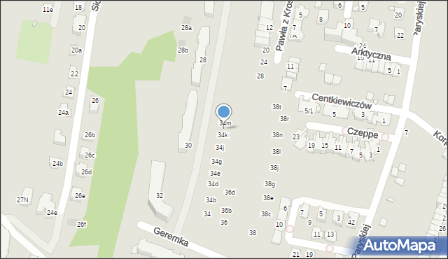 Kraków, Geremka Bronisława, prof., 34l, mapa Krakowa