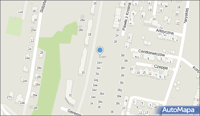 Kraków, Geremka Bronisława, prof., 34n, mapa Krakowa