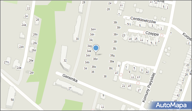 Kraków, Geremka Bronisława, prof., 36e, mapa Krakowa