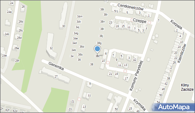 Kraków, Geremka Bronisława, prof., 38c, mapa Krakowa