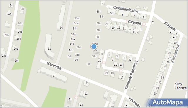 Kraków, Geremka Bronisława, prof., 38d, mapa Krakowa