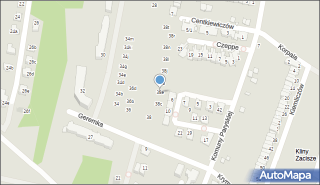 Kraków, Geremka Bronisława, prof., 38e, mapa Krakowa