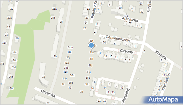 Kraków, Geremka Bronisława, prof., 38n, mapa Krakowa