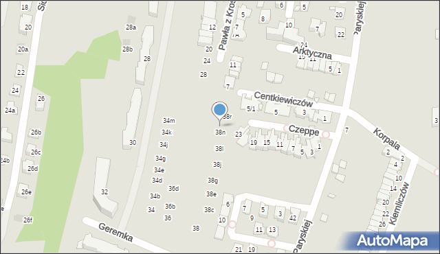 Kraków, Geremka Bronisława, prof., 38p, mapa Krakowa