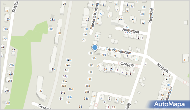 Kraków, Geremka Bronisława, prof., 38s, mapa Krakowa