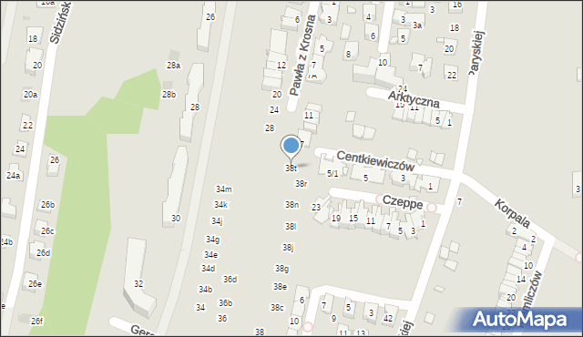 Kraków, Geremka Bronisława, prof., 38t, mapa Krakowa