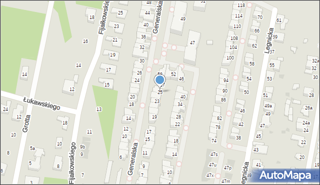 Łódź, Generalska, 25, mapa Łodzi