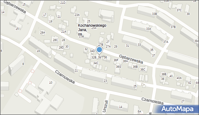 Radom, Gębarzewska, 34, mapa Radomia