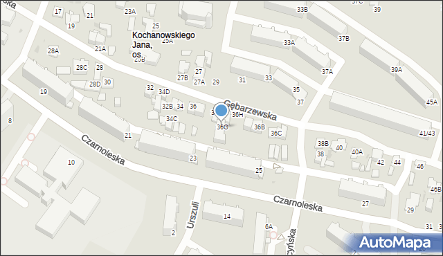 Radom, Gębarzewska, 36G, mapa Radomia