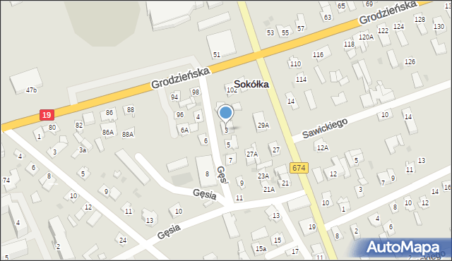 Sokółka, Gęsia, 3, mapa Sokółka