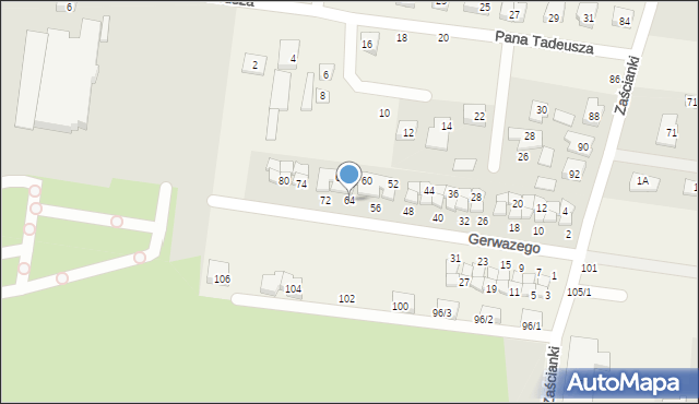Zaścianki, Gerwazego, 64, mapa Zaścianki