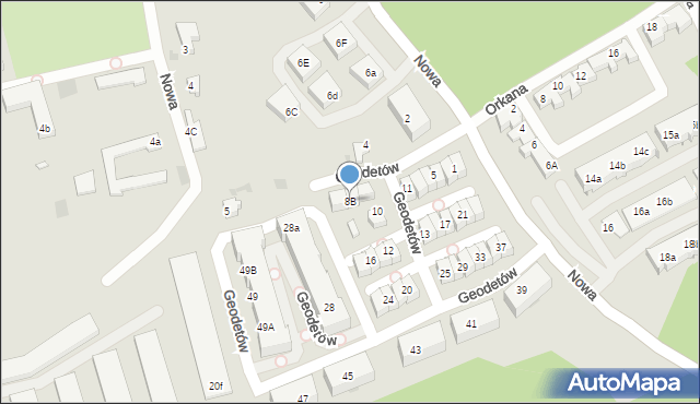 Zielona Góra, Geodetów, 8B, mapa Zielona Góra