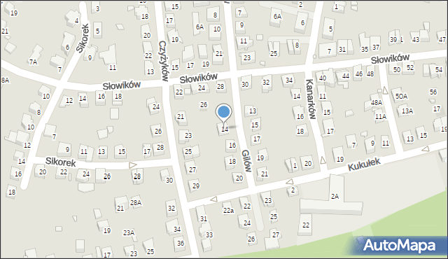 Katowice, Gilów, 14, mapa Katowic