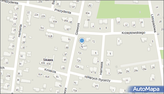 Łódź, Giewont, 74, mapa Łodzi