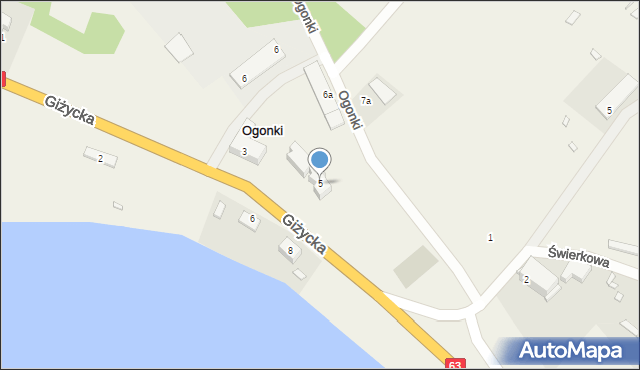 Ogonki, Giżycka, 5, mapa Ogonki