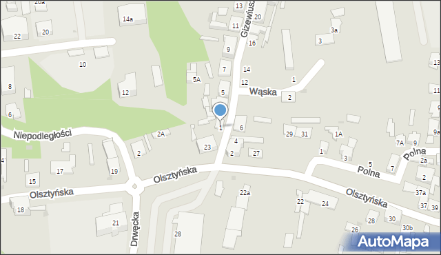 Ostróda, Gizewiusza Gustawa, 1, mapa Ostróda