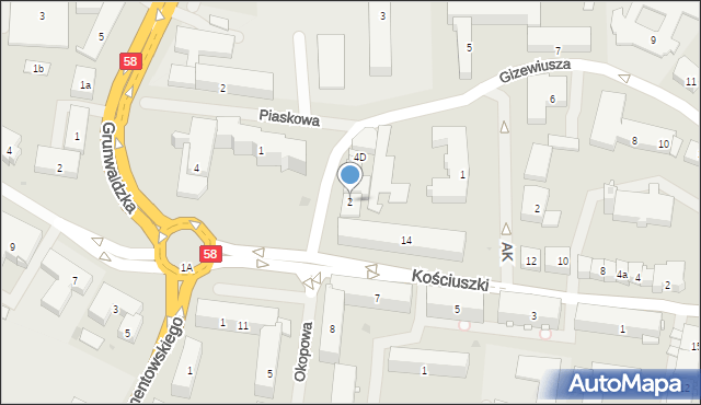 Pisz, Gizewiusza Gustawa, 2, mapa Pisz