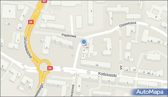 Pisz, Gizewiusza Gustawa, 4B, mapa Pisz
