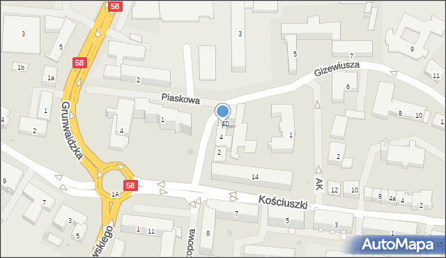 Pisz, Gizewiusza Gustawa, 4C, mapa Pisz