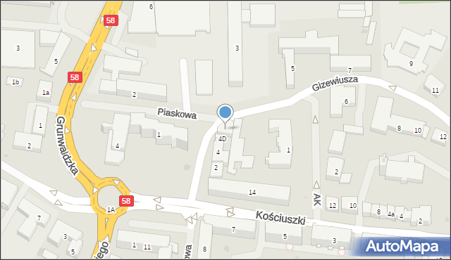 Pisz, Gizewiusza Gustawa, 4E, mapa Pisz