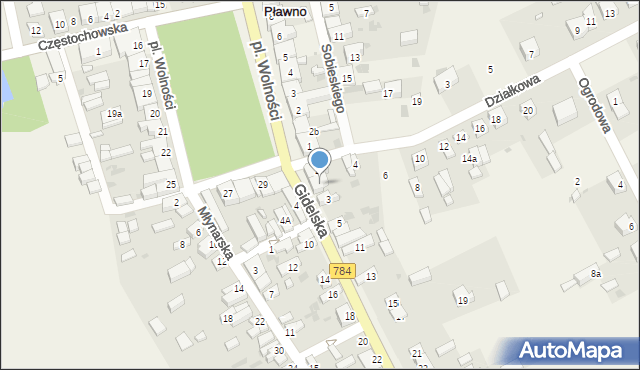 Pławno, Gidelska, 1, mapa Pławno