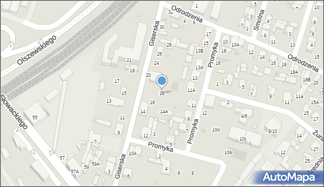 Radom, Giserska, 18, mapa Radomia