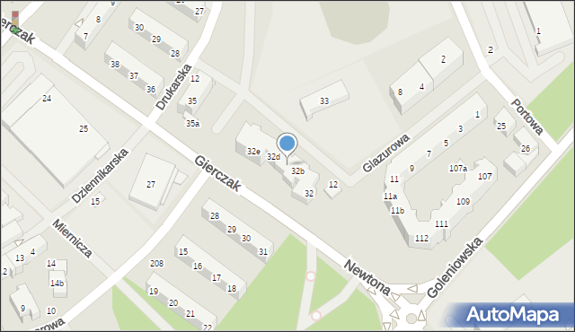 Szczecin, Gierczak Emilii, 32c, mapa Szczecina