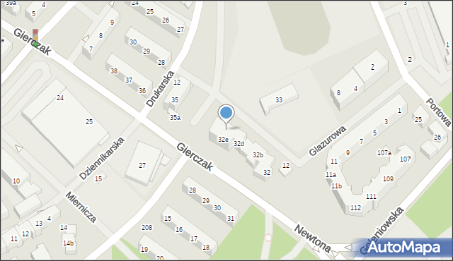 Szczecin, Gierczak Emilii, 32g, mapa Szczecina