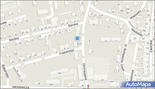 Wadowice, Gimnazjalna, 9, mapa Wadowice