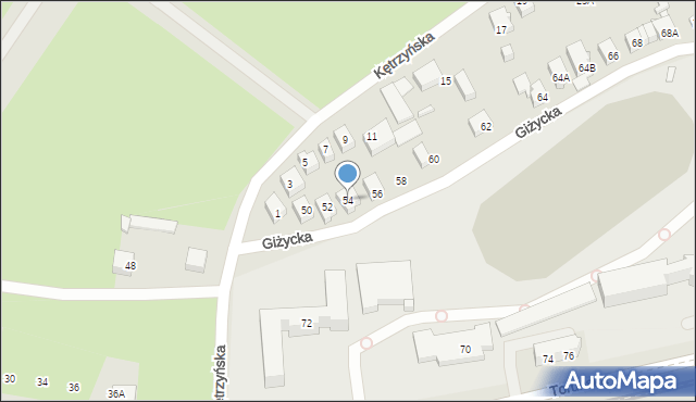 Wrocław, Giżycka, 54, mapa Wrocławia