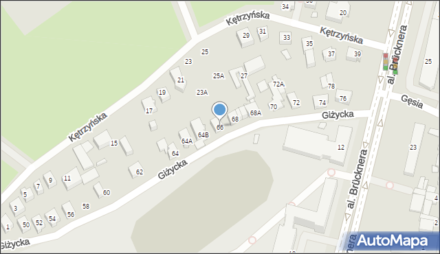 Wrocław, Giżycka, 66, mapa Wrocławia