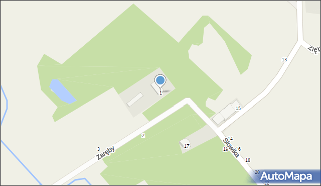 Zaręby, Gila, 1, mapa Zaręby
