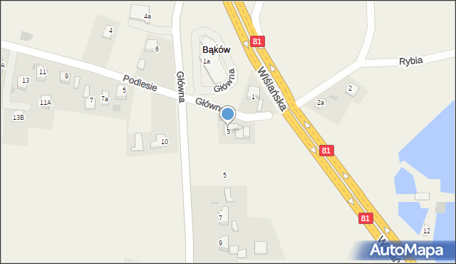 Bąków, Główna, 3, mapa Bąków