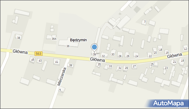 Będzymin, Główna, 34, mapa Będzymin