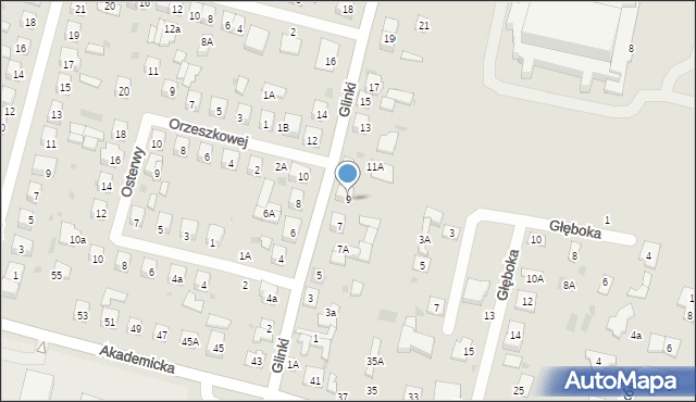Biała Podlaska, Glinki, 9, mapa Białej Podlaskiej