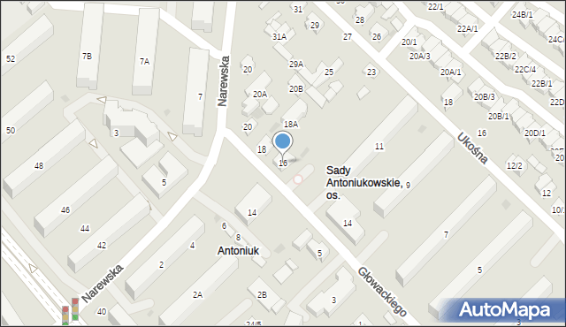 Białystok, Głowackiego Bartosza, 16, mapa Białegostoku