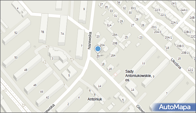 Białystok, Głowackiego Bartosza, 20, mapa Białegostoku