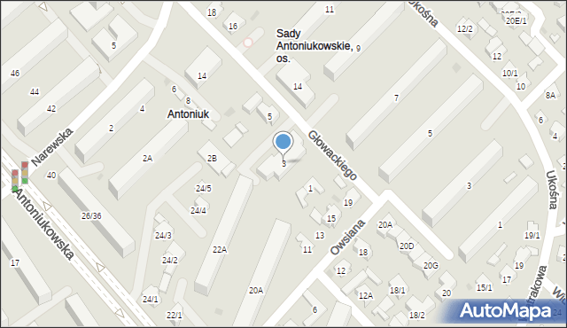 Białystok, Głowackiego Bartosza, 3, mapa Białegostoku