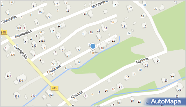 Bielsko-Biała, Glebowa, 8, mapa Bielsko-Białej