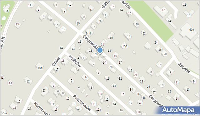 Bielsko-Biała, Głogowska, 22, mapa Bielsko-Białej
