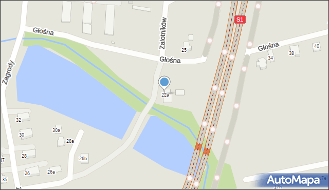 Bielsko-Biała, Głośna, 22a, mapa Bielsko-Białej