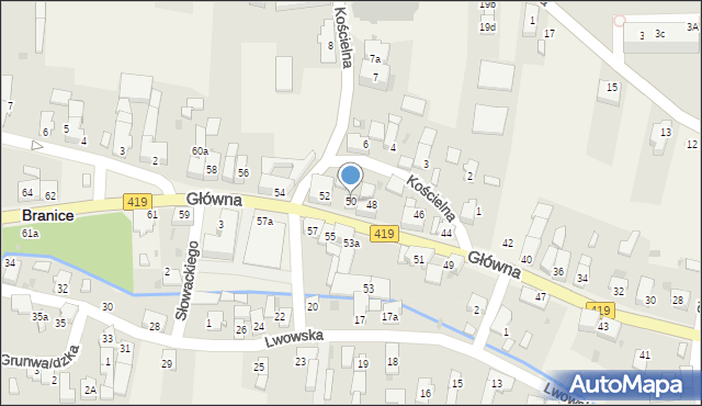 Branice, Główna, 50, mapa Branice