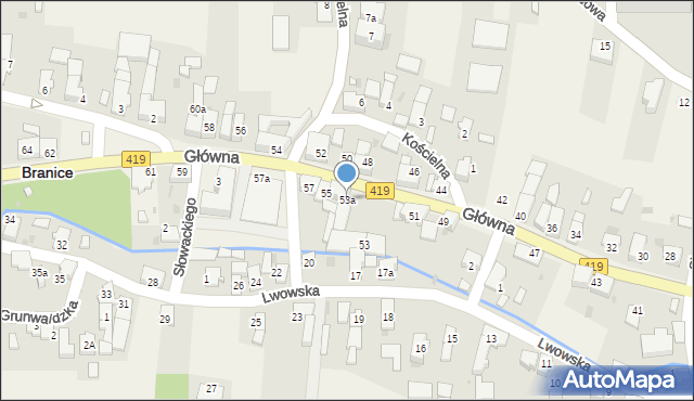 Branice, Główna, 53a, mapa Branice