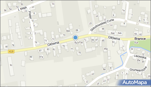 Branice, Główna, 73, mapa Branice