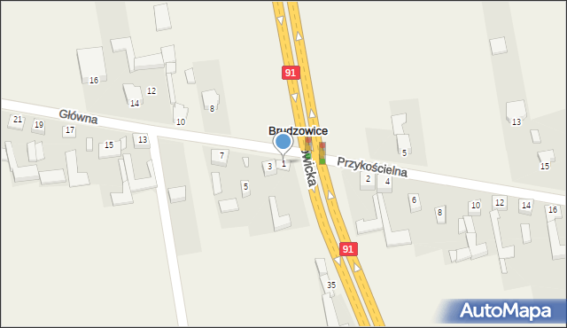 Brudzowice, Główna, 1, mapa Brudzowice