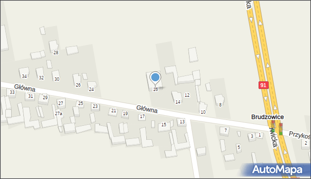 Brudzowice, Główna, 16, mapa Brudzowice