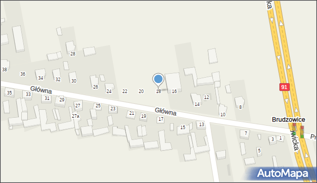Brudzowice, Główna, 18, mapa Brudzowice